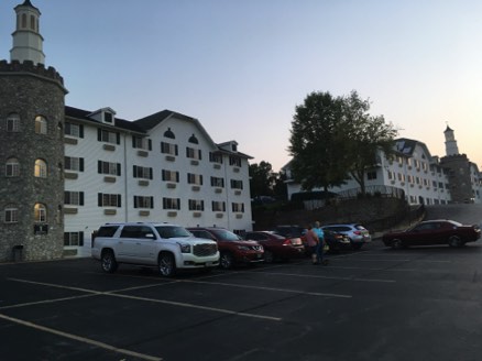 The hotel with fake stone turrets