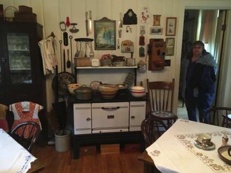 Kitchen stove and servants tables - Becky in doorway