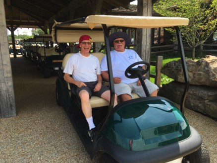 Garry and Terry ready for a cart ride at Table Rock Nature Preserve